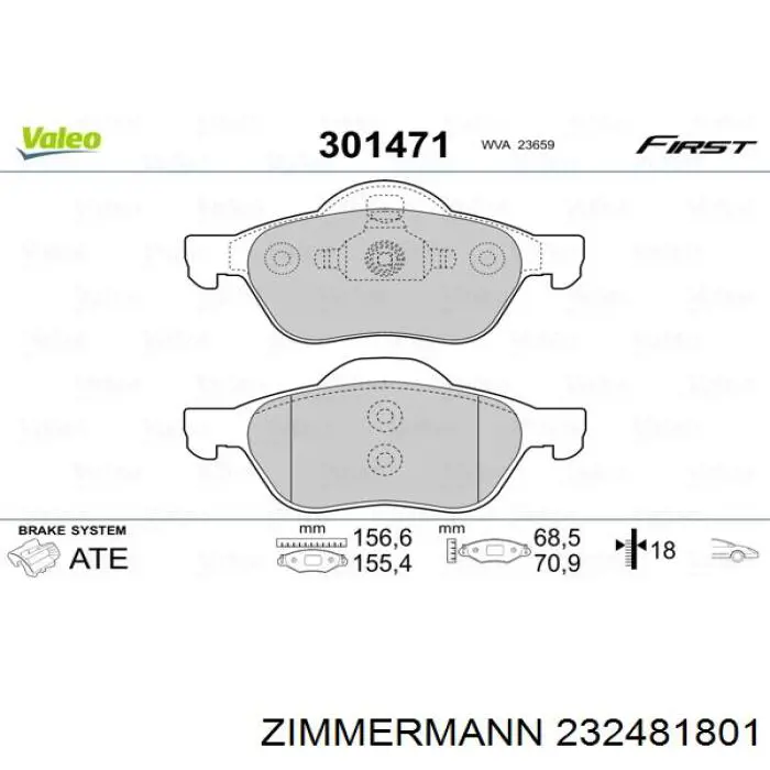 Купити 232481801 Zimmermann Колодки гальмівні передні, дискові