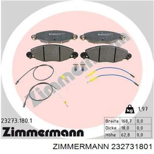 232731801 Zimmermann колодки гальмівні передні, дискові