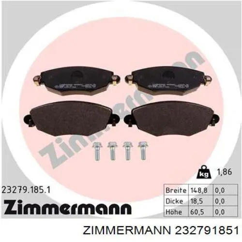 232791851 Zimmermann колодки гальмівні передні, дискові