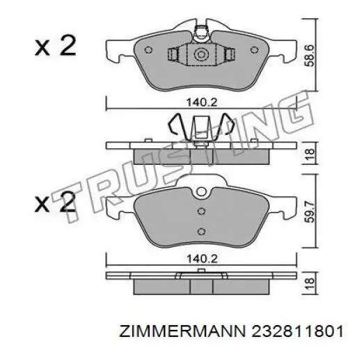 Передні тормозні колодки 232811801 Zimmermann