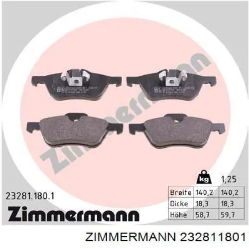 232811801 Zimmermann Передні гальмівні колодки