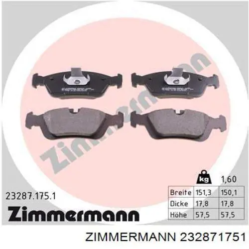 232871751 Zimmermann колодки гальмівні передні, дискові
