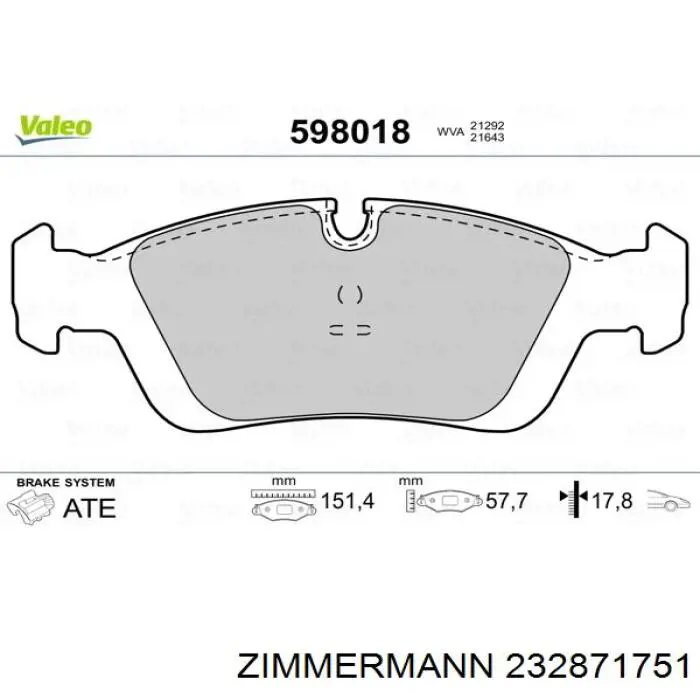 Купити 232871751 Zimmermann Колодки гальмівні передні, дискові