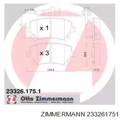 233261751 Zimmermann Колодки гальмівні задні, дискові