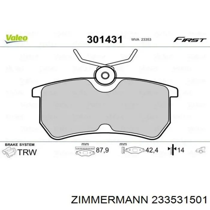 233531501 Zimmermann Колодки гальмівні задні, дискові