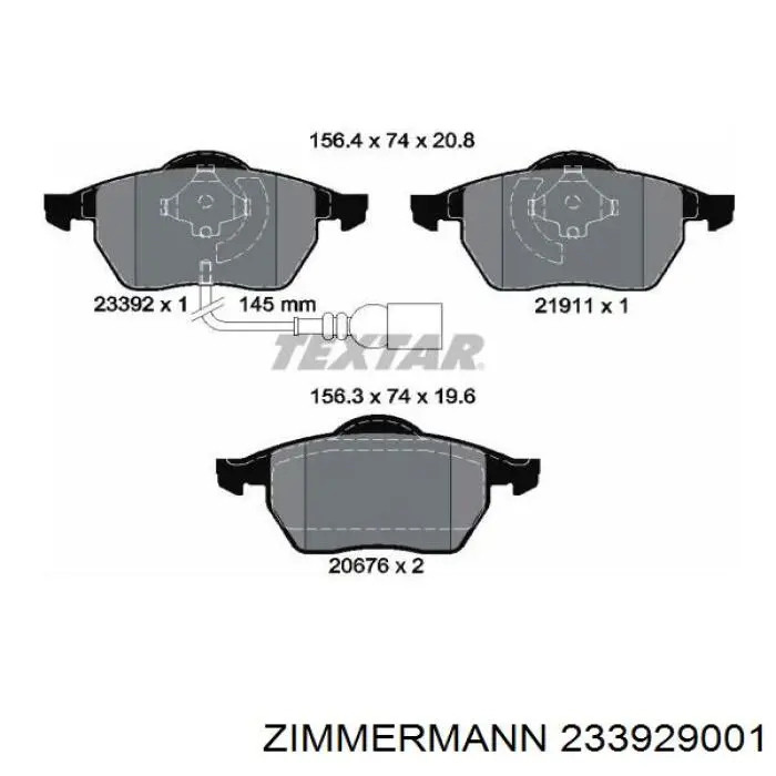 Передні тормозні колодки 233929001 Zimmermann