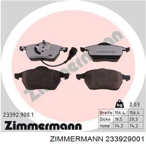 233929001 Zimmermann Передні гальмівні колодки