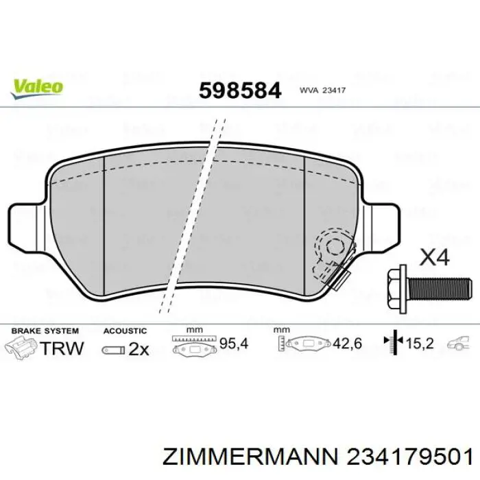 Задні гальмівні колодки Zimmermann 234179501 ціна, від 18.64 USD