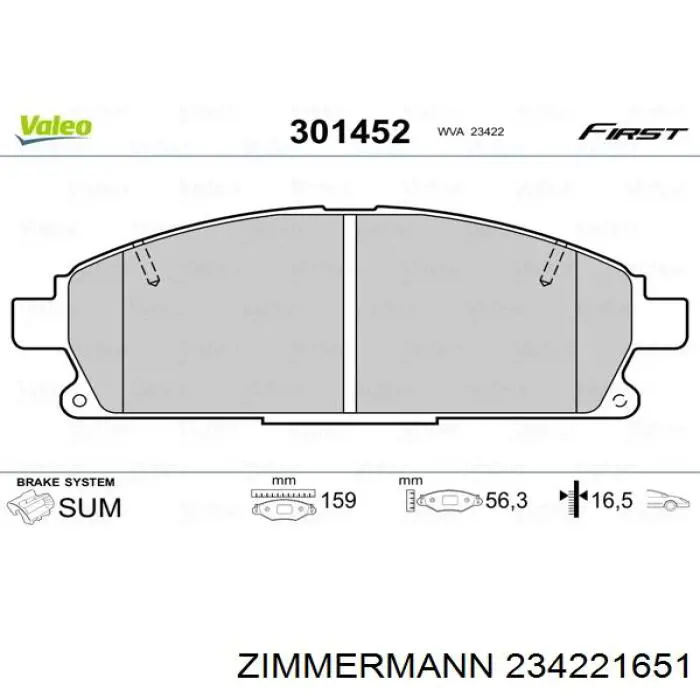 Передні тормозні колодки 234221651 Zimmermann