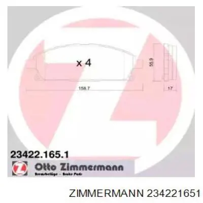 234221651 Zimmermann колодки гальмівні передні, дискові