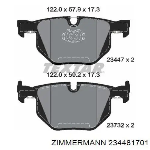Задні гальмівні колодки Zimmermann 234481701 ціна, від 72.45 USD