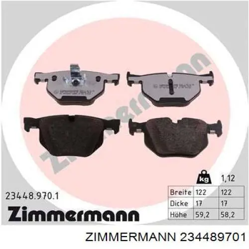 234489701 Zimmermann колодки гальмові задні, дискові