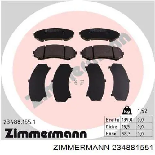234881551 Zimmermann колодки гальмівні передні, дискові