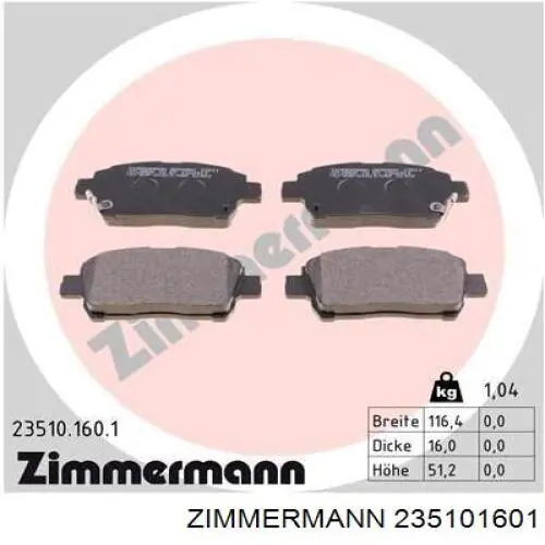 235101601 Zimmermann Передні гальмівні колодки
