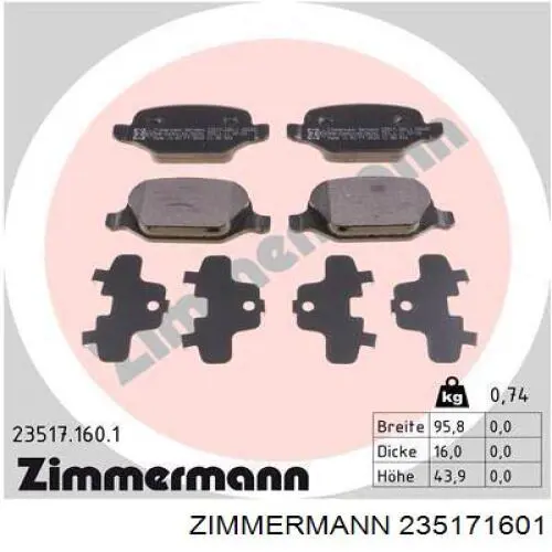 235171601 Zimmermann колодки гальмові задні, дискові