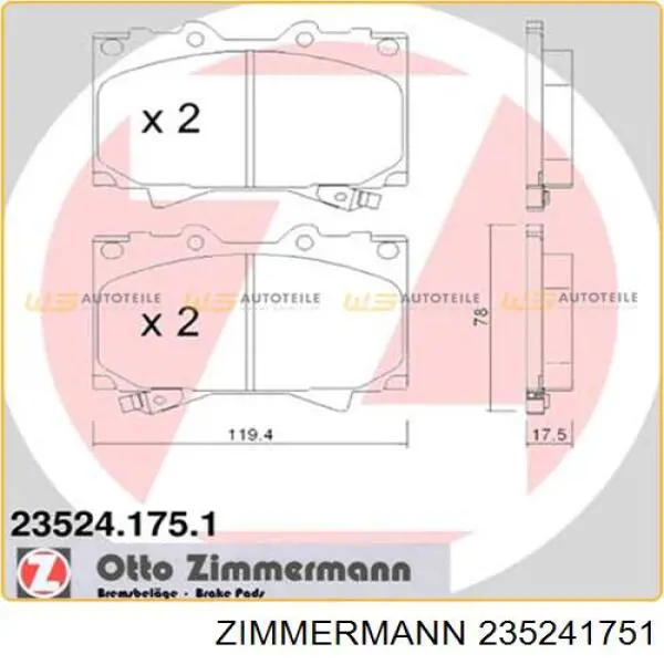 Колодки гальмівні передні, дискові 235241751 Zimmermann