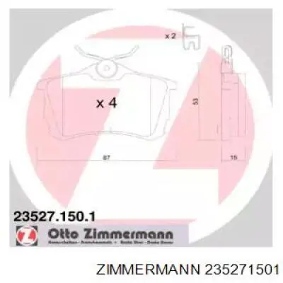 235271501 Zimmermann Колодки гальмівні задні, дискові