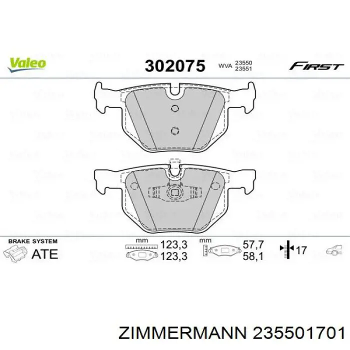 Задні гальмівні колодки 235501701 Zimmermann