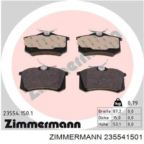235541501 Zimmermann колодки гальмові задні, дискові