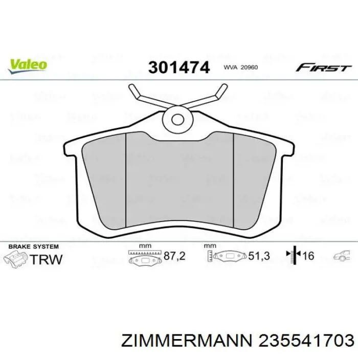 Колодки гальмові задні, дискові 235541703 Zimmermann