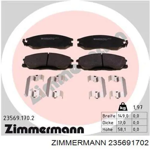 Колодки гальмівні передні, дискові 235691702 Zimmermann