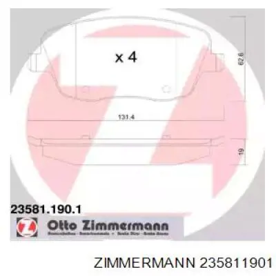 235811901 Zimmermann колодки гальмівні передні, дискові
