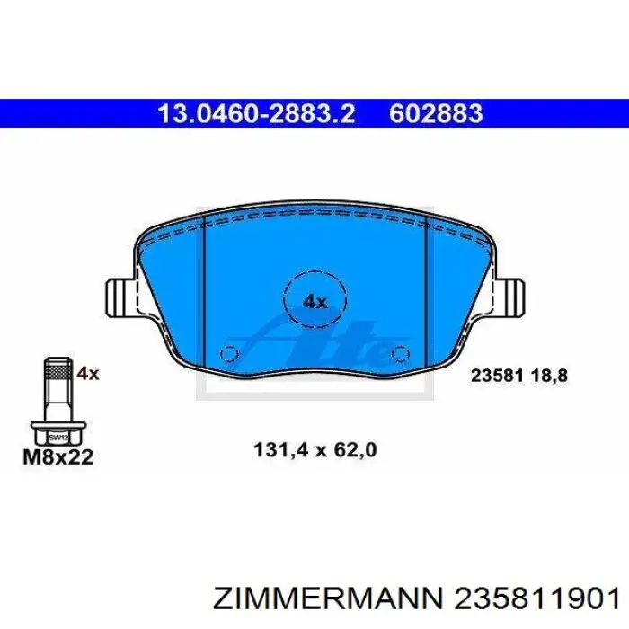 Купити 235811901 Zimmermann Колодки гальмівні передні, дискові