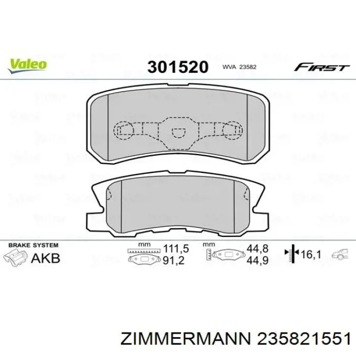 Задні гальмівні колодки Zimmermann 235821551 ціна, від 17.13 USD