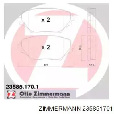 235851701 Zimmermann колодки гальмівні передні, дискові