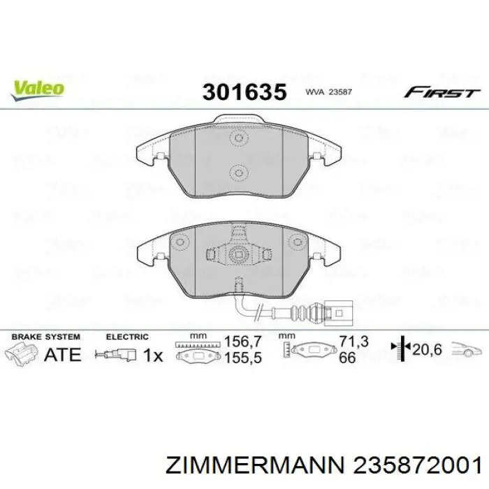 Передні тормозні колодки 235872001 Zimmermann