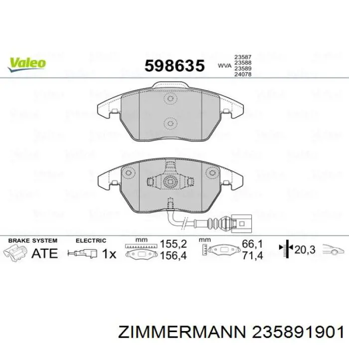 235891901 Zimmermann колодки гальмівні передні, дискові