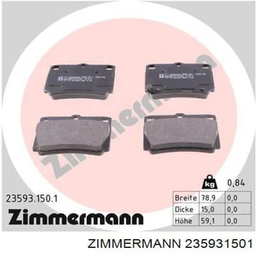 235931501 Zimmermann колодки гальмові задні, дискові