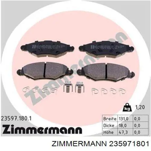 235971801 Zimmermann колодки гальмівні передні, дискові