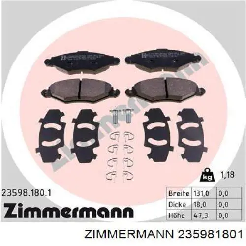 235981801 Zimmermann колодки гальмівні передні, дискові