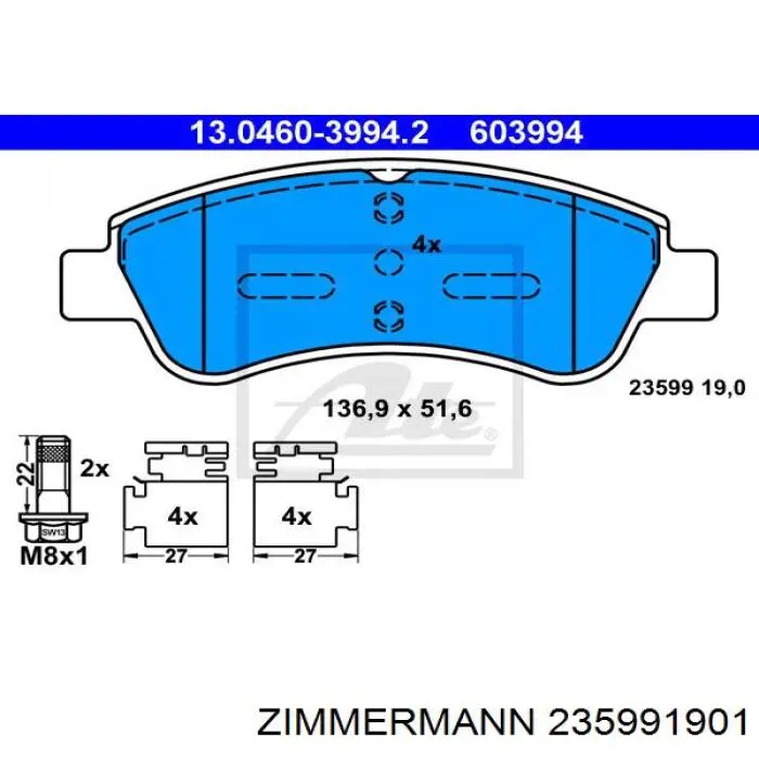 Передні тормозні колодки 235991901 Zimmermann