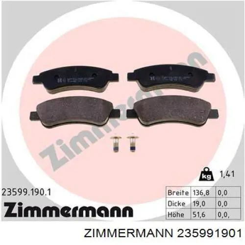 235991901 Zimmermann колодки гальмівні передні, дискові