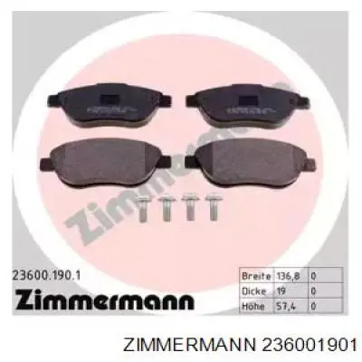 236001901 Zimmermann колодки гальмівні передні, дискові