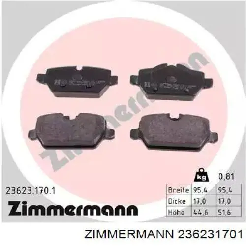 Купити 236231701 Zimmermann Задні колодки