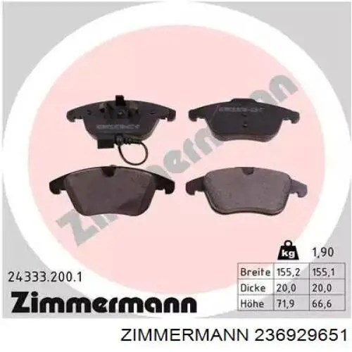 Передні тормозні колодки 236929651 Zimmermann