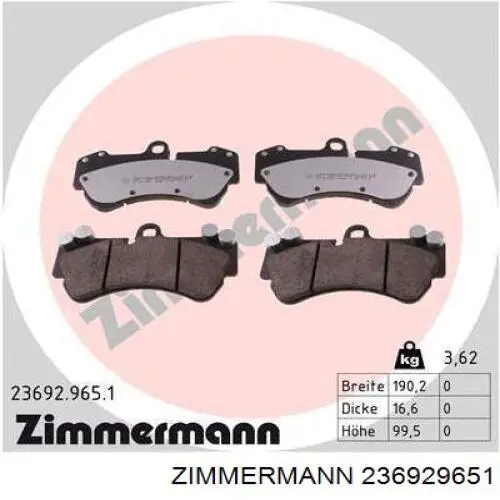 Колодки гальмівні передні, дискові 236929651 Zimmermann