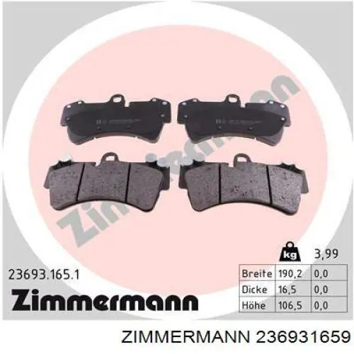 236931659 Zimmermann колодки гальмівні передні, дискові