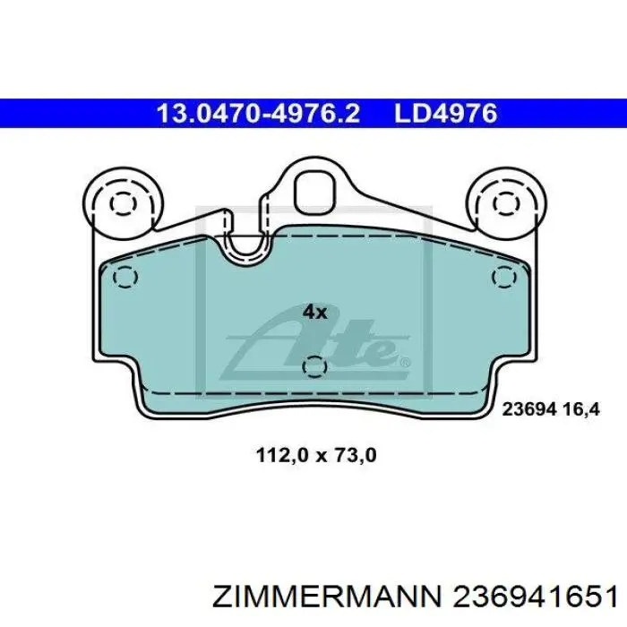 Задні гальмівні колодки 236941651 Zimmermann