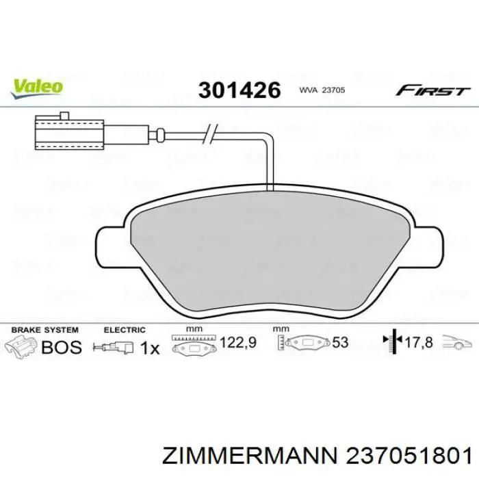 Купити 237051801 Zimmermann Колодки гальмівні передні, дискові