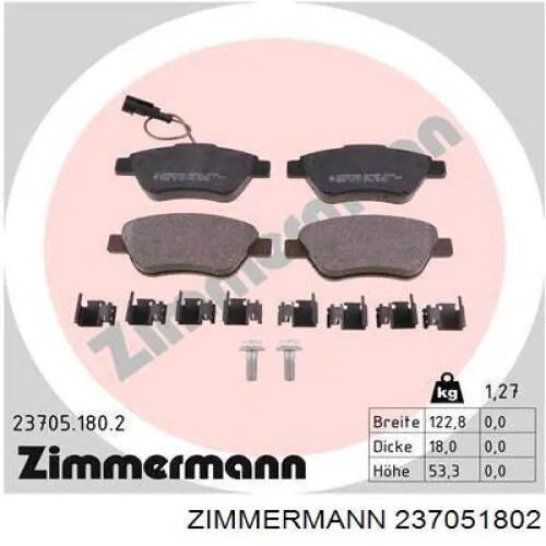 237051802 Zimmermann колодки гальмівні передні, дискові