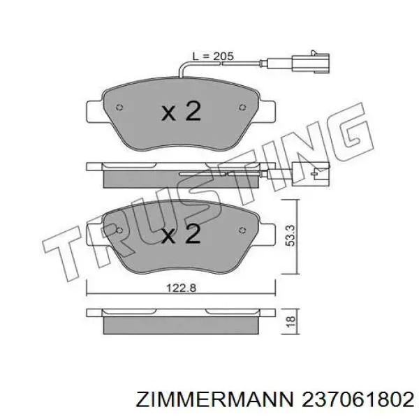 237061802 Zimmermann колодки гальмівні передні, дискові