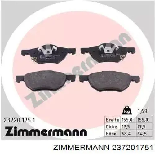 Купити 237201751 Zimmermann Колодки гальмівні передні, дискові
