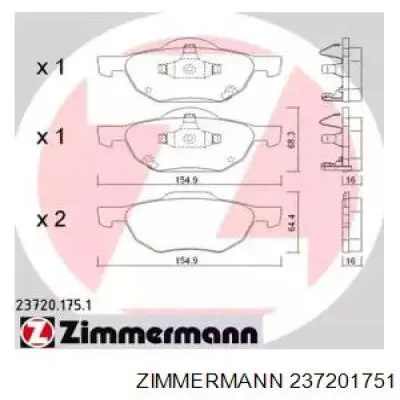237201751 Zimmermann колодки гальмівні передні, дискові