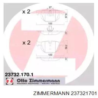 237321701 Zimmermann колодки гальмові задні, дискові