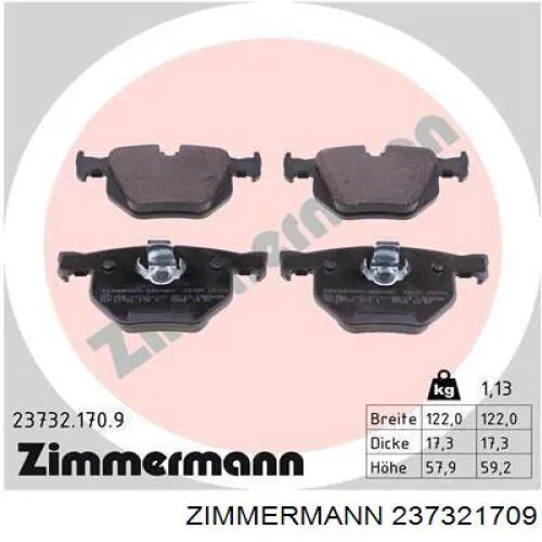 237321709 Zimmermann колодки гальмові задні, дискові