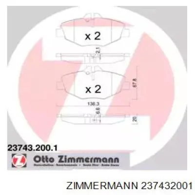 237432001 Zimmermann Передні гальмівні колодки